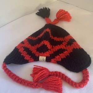 Spider Women’s Winter Knit Hat Ear Flaps Tassels Pink and Black Braided